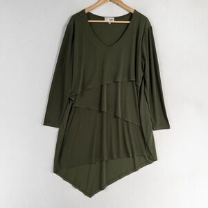 Kate & Mallory Designs Tunic Top 1X Olive Green Stretch Knit Tiered Asymmetrical